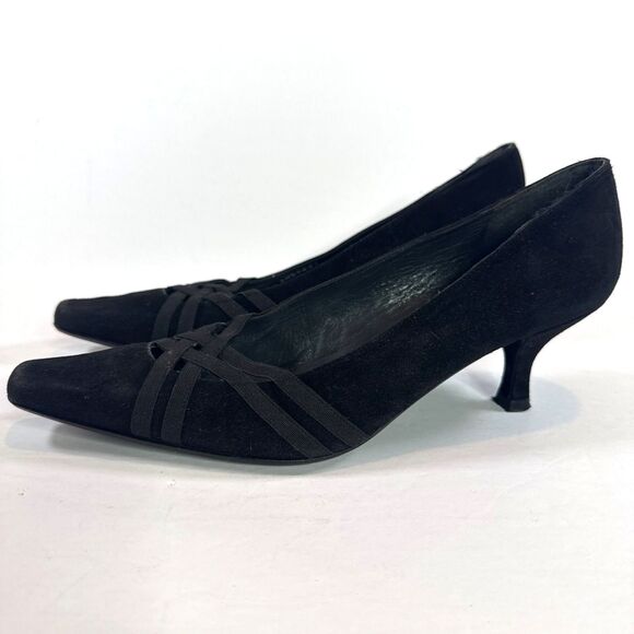 Stuart Weitzman Black Suede Low Heel Pumps Stretch Limo Style Made in Spain 7.5M - Picture 4 of 10